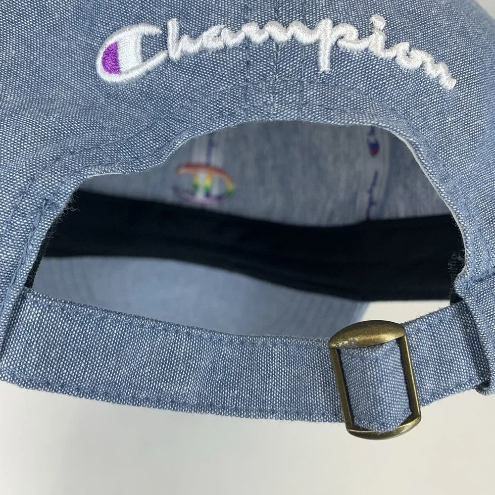 Champion Rainbow Colors Logo Hat Blue Adjustable Strap Baseball Cap